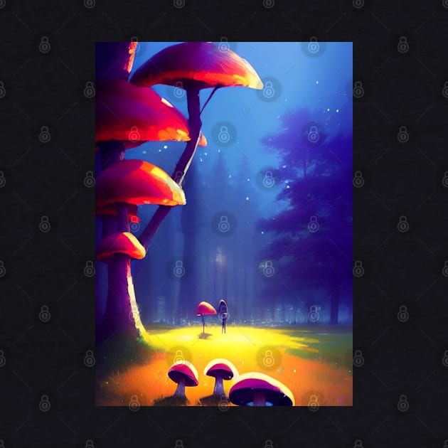 DREAMY SURREAL RED MUSHROOMS AT NIGHT by sailorsam1805